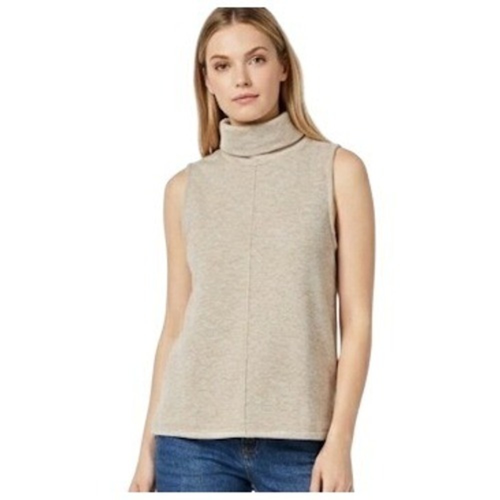 OGL Sweater Vest Womens Medium‎ Beige Turtleneck Knit Sleeveless Minimalist Top